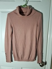 Ann Taylor LOFT Womens Sweater Pink Button Cuff Accent Cowl Neck Soft Sz XS