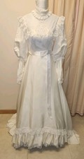 Vntg 70's Victorian Wedding Gown Ivory  Lace Sz Sm photo Measurements Given 