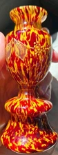 Vtg Franz Welz Bohemian Glass Splatter Vase Applied Leaves Cased 5 1/2" Tall