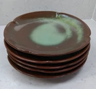 5 Frankoma Pottery Plainsman Prairie Green Dinner Plates 5F Scalloped Vintage