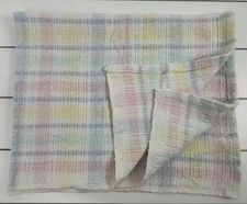 vtg Mount Vernon Mills Baby Blanket Lovey Pastel Plaid Cotton Waffle Knit 14500