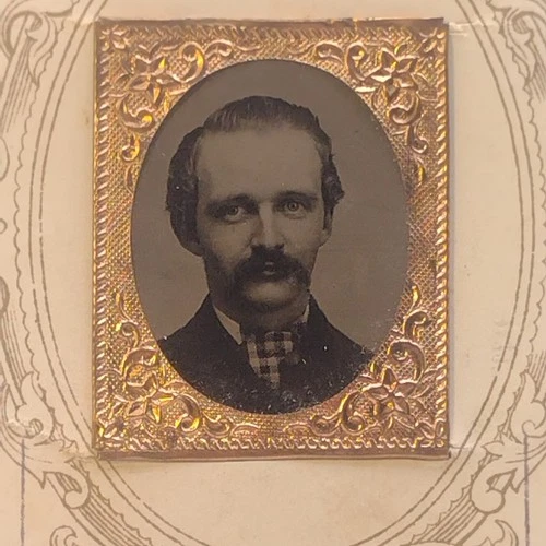 Antique Tin Type Unknown Photo With Civil War Tax Stamps On Back 3 1/8x 2 3/8