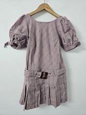 Free People Mini Dress Womens XS Multi Sevi Plaid Open Back Puff Sleeve
