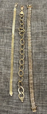 Vintage ~ Sterlingsilber ~ 3-teiliges goldfarbenes Armband-Set ~ stapelbar ~ 7,5 Zoll ~ 24,4 g