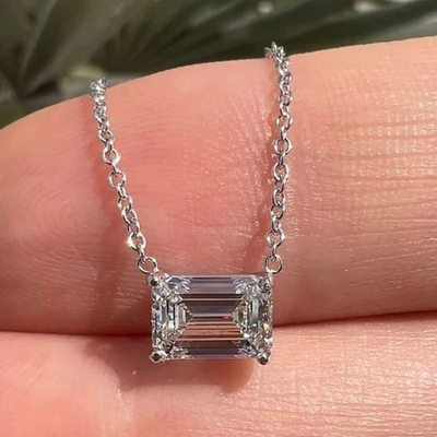 #ad #ad Emerald Cut 3Ct Lab Grown CVD Diamond Solitaire Pendant For Her 14k Gold 18quot;Inch $1909.95