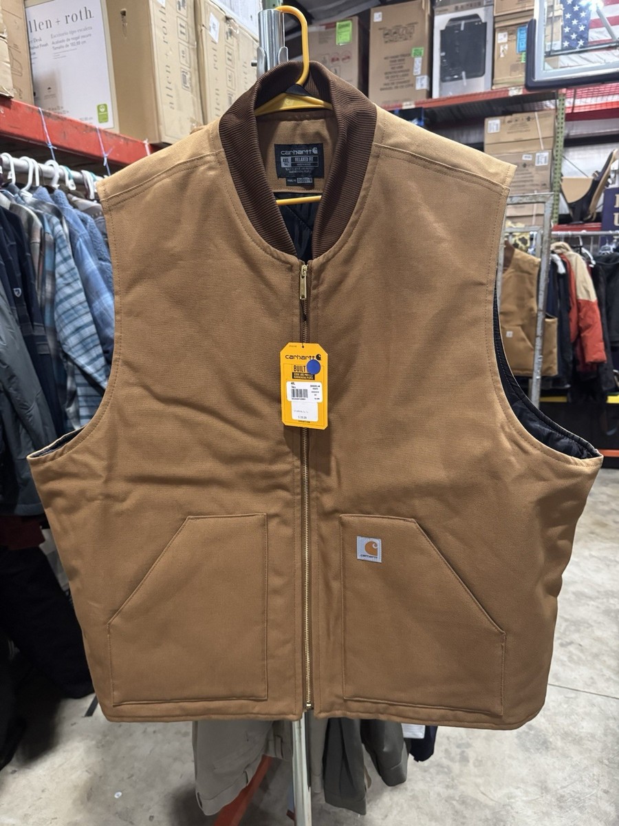 Carhartt Vest Zip 0V0001-M Brown Canvas Diamond Quilt Lining