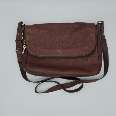 Fossil Preston Flap Crossbody Bag Burgundy Pebbled Leather Purse ZB5875