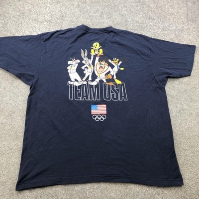 Looney Tunes Team USA Shirt Mens 2XL Navy Olympic Rings Graphic Tee Cartoon