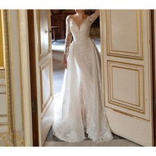 Mermaid Wedding Dresses Detachable Train Long Sleeve Lace Appliques Bridal Gowns