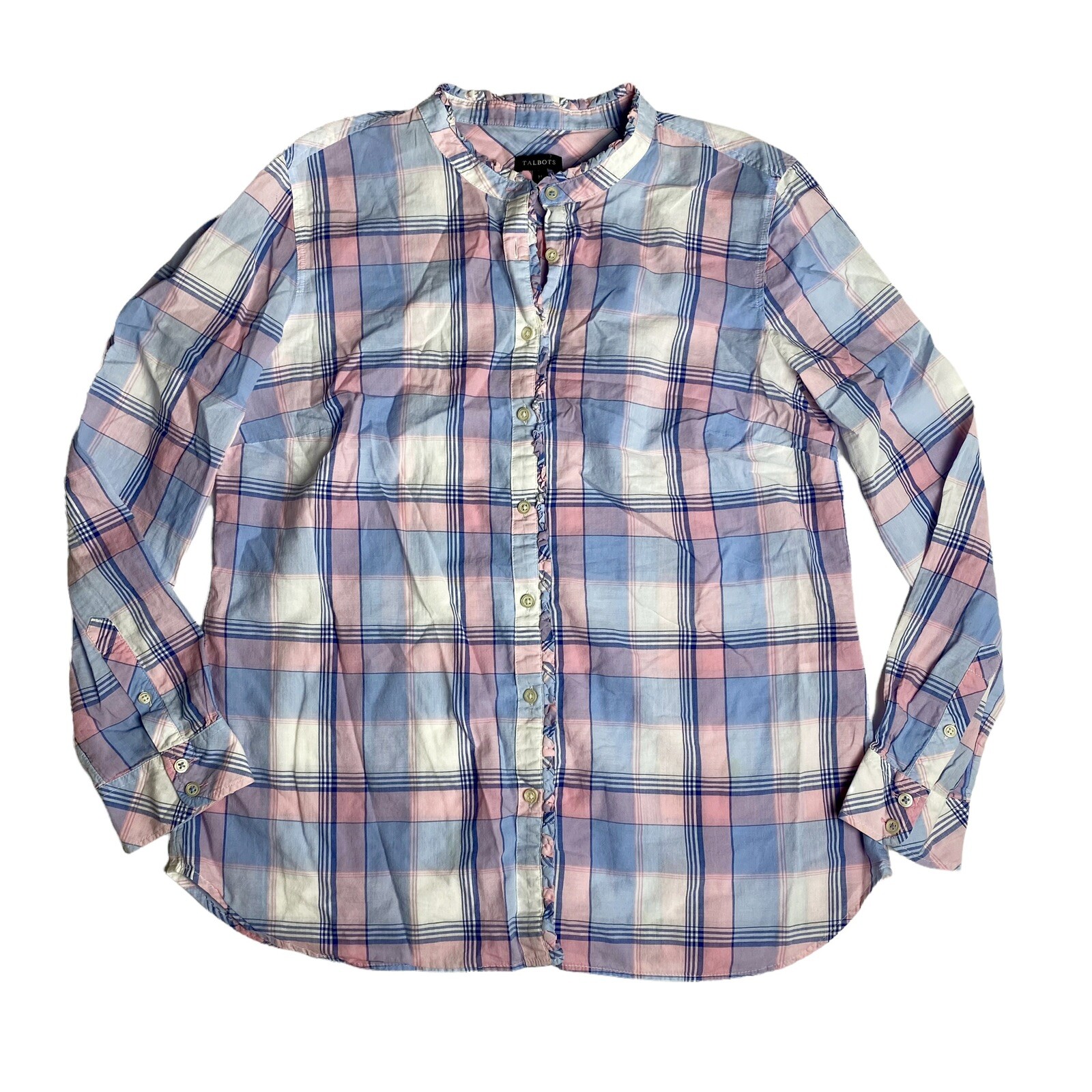 Talbots Plaid Ruffle Button Down Cottagecore Shir… - image 1