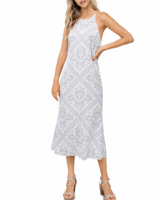 En Saison Womens Scarf Print Halter Neck Midi Slip Dress Large Off White NWT $99