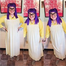 Vintage 70s Yellow Retro Babydoll Long Sleeve Night Gown Sleep Dress