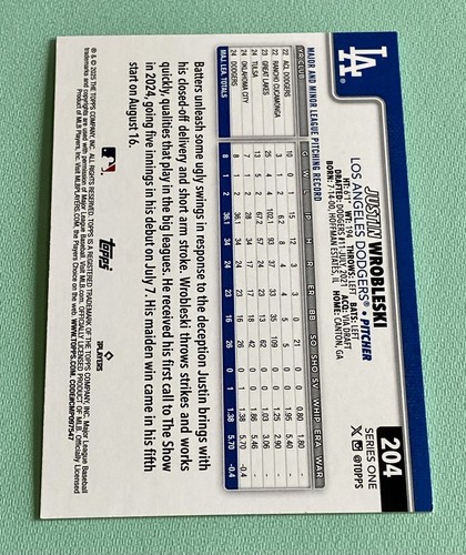 2025 Topps Series 1 - Justin Wrobleski #204 Rainbow Foilboard (RC) - 第 2/2 張圖片