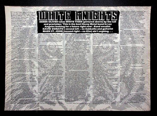 1987 White Tiger 80s Hair Rock Band Photo 2 Page Vintage Print Article - Picture 2 of 2
