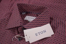 Eton NWT Dress / Sport Shirt Size 38 15 S Slim Fit In Red  Blue Geometric