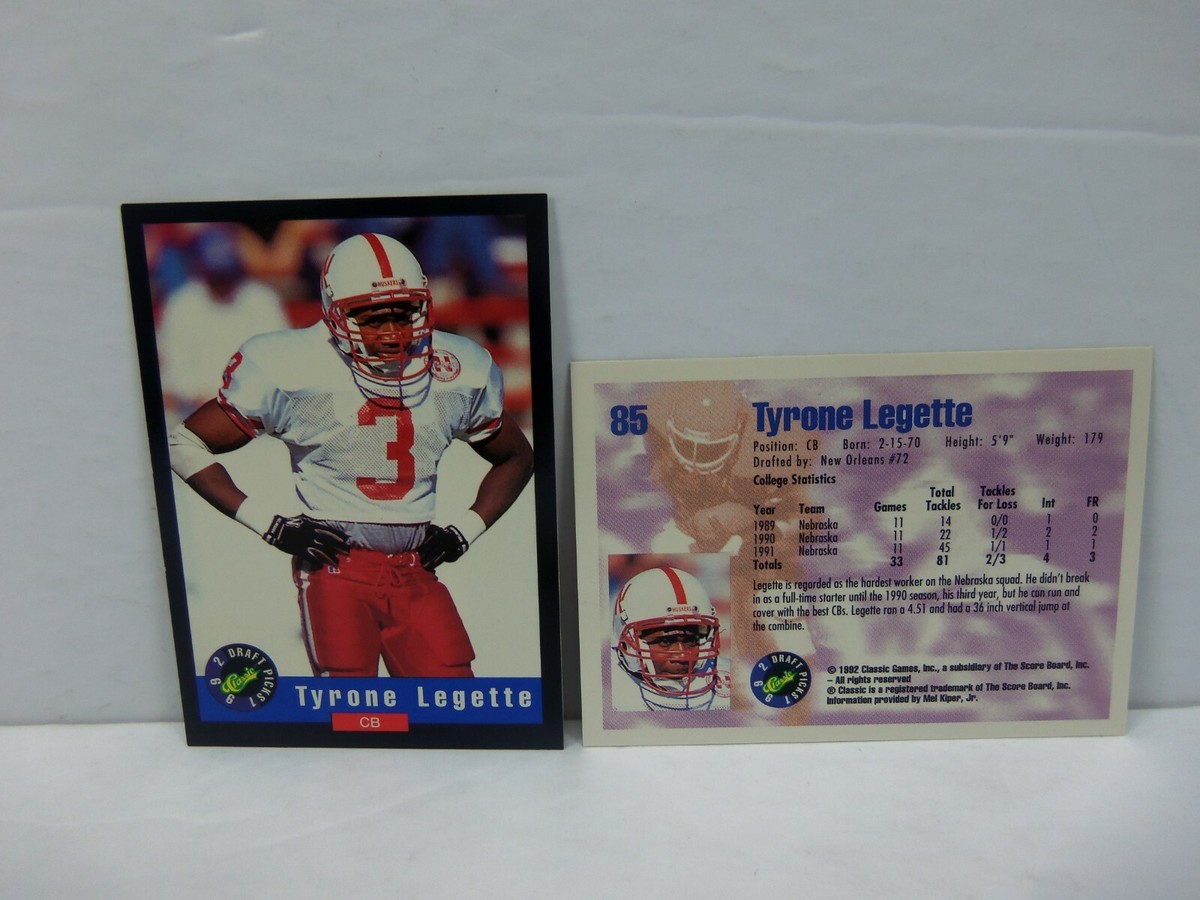 1992 Classic Draft Football Picks #85 Tyrone Legette RC Nebraska