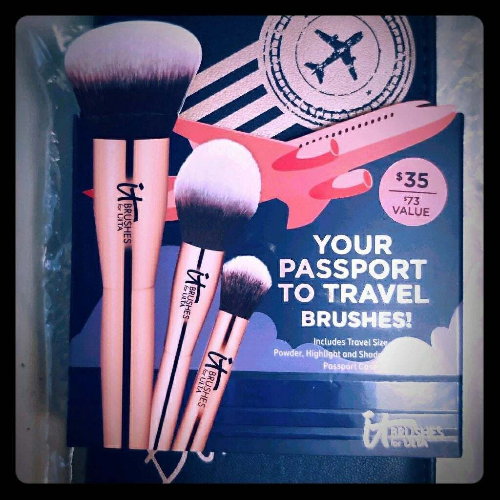 It Cosmetics Your Passport To Travel 4pc Set of 3 Brushes + Case Sealed New