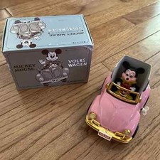 Mickey Mouse Volkswagen Masudaya Wind-up Car Pink Vintage Made in Japan