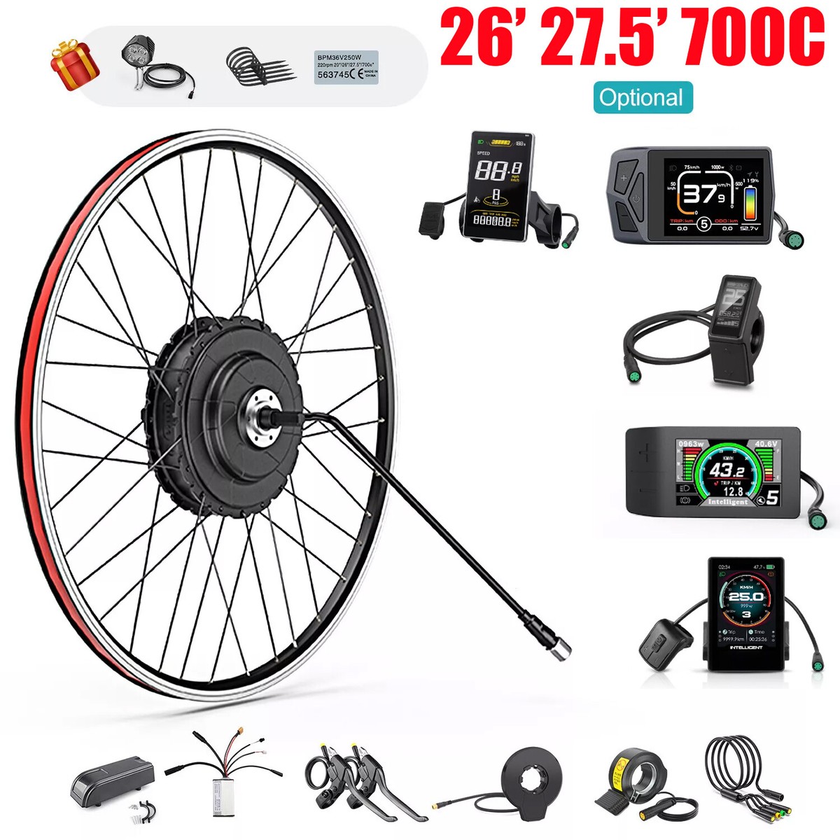 700C 26\" 27.5\" Electric Bicycle Rear Wheel Hub Motor Kit E-bike Conversion Set 700C 26\" 27.5\" Electric Bicycle Rear Wheel Hub Motor Kit E-bike Conversion Set