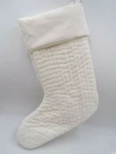 Pottery Barn Channel Quilted Velvet Christmas Stocking Ivory 21.5" #9080A