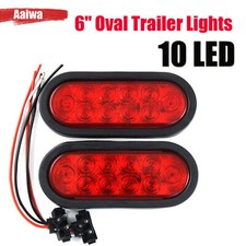 2x Red 6 Oval Trailer Lights 24 Led Stop Turntailtruck Sealed Grommet Plug
