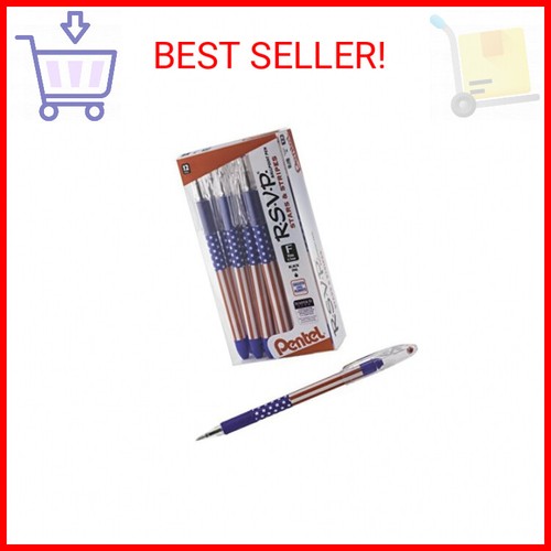 Pentel RSVP Ballpoint Pen, Fine Line, (0.7mm),Flag Barrel, Black Ink, 12 Pack (B