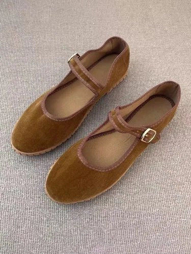 Velvet Mary Jane Shoes Hand Stitch Streetwear Ballet Flats Casual Pumps Loafers - Picture 19 of 31