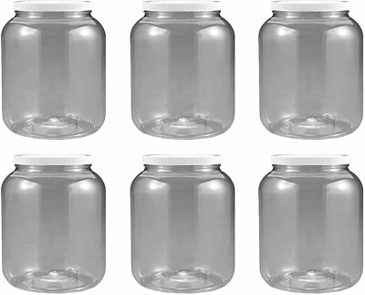 6 pack 1/2 Gallon 2 Quart Plastic Wide Mouth Jar with Pressurized Seal White...