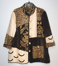 NEW Ali Miles Patchwork Button Front Knit Woven Coat Jacket Size MEDIUM NWOT