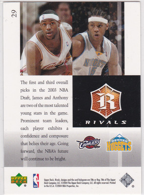 LEBRON JAMES & CARMELO ANTHONY Dual Basketball Card UD RIVALS