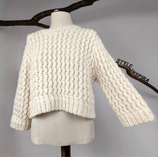 ZARA 🤍 PULLOVER STRICKPULLOVER m. WOLLE CROPPED NATURWEISS CREME GROBSTRICK