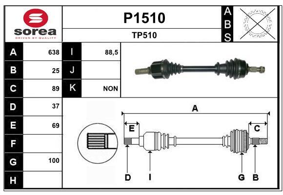 Arbre de transmission SNRA P1510 anti-vibration pour Peugeot 308 SW et Monospace