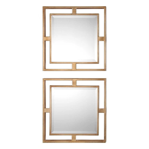 Modern Allick 18" Gold Square Mirrors Wall Art Decor ~ Set Of 2 Uttermost 09234 - Picture 1 of 7