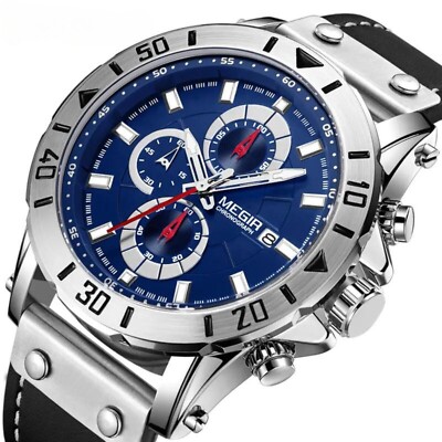 Herren Luxus Leder Armbanduhr Chronograph Wasserdicht Datum Analog Quarz
