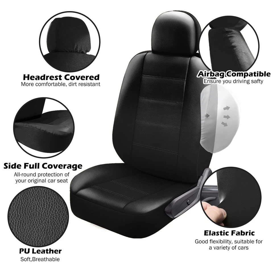 9PCS Car Seat Covers PU Leather Waterproof Protector Universal Full Set 5-Seats Foto 4 de 4