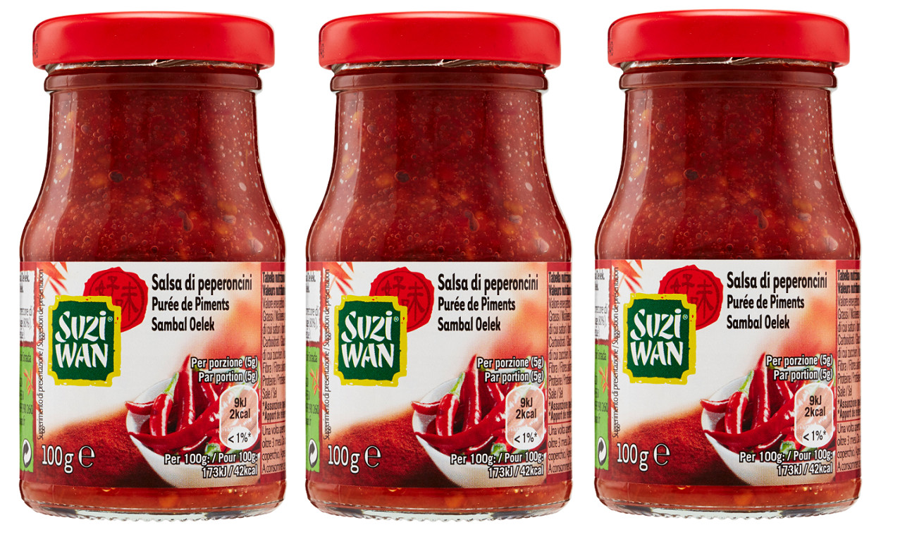 3x Suzi Wan Salsa di Peperoncini,Chilisoße,Sauce Chilischoten,Scharfe Sauce 100g