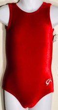 GK CLASSIC GIRLS X-SMALL RED VELVET SLVLS GYMNASTIC DANCE LEOTARD Sz CXS NWT