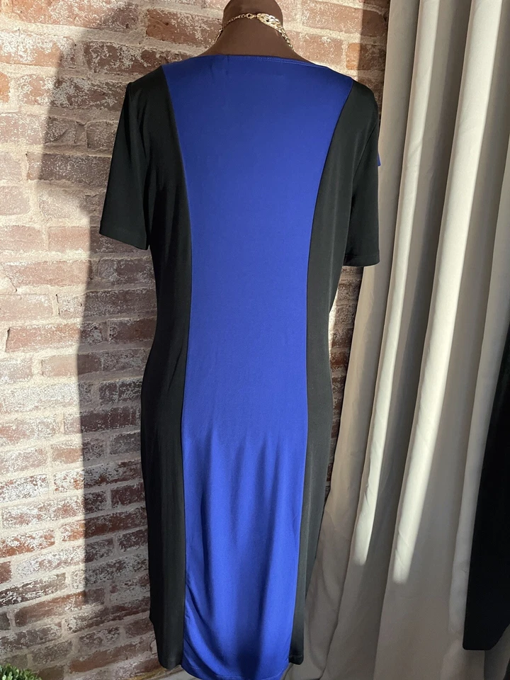 Vestido midi sin mangas mediano Simonton Says George Simonton azul negro elástico con volantes Foto 3 de 4