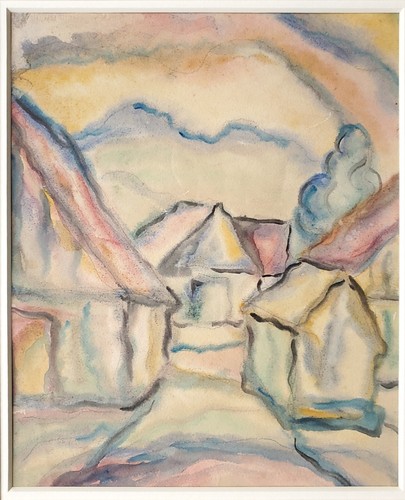 Gemälde Aquarell Landschaft Dorf Straße Bauerngehöft Häuser - Picture 2 of 11