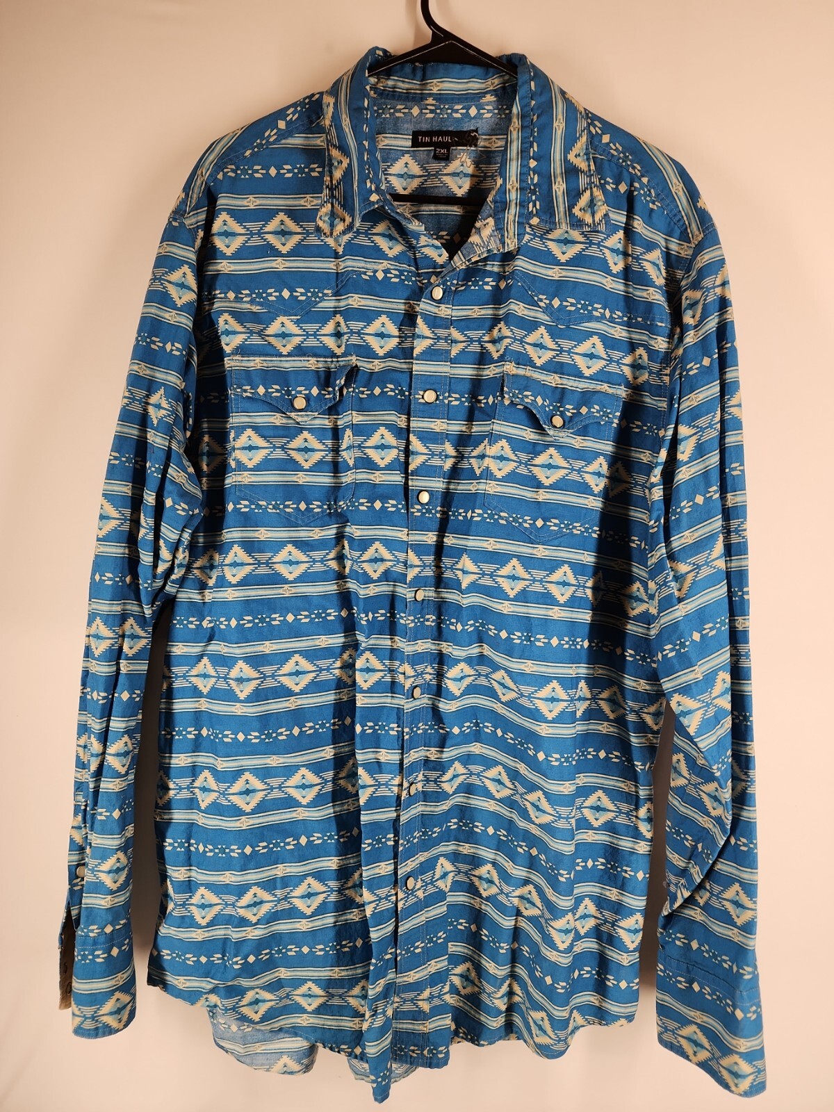 Tin Haul Pearl Snap Blue Aztec Print Mens 2XL (5182) Gem