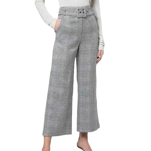 Veronica Beard Isley Herringbone Plaid Pants Cream/Tan Linen Wide  display picture 1