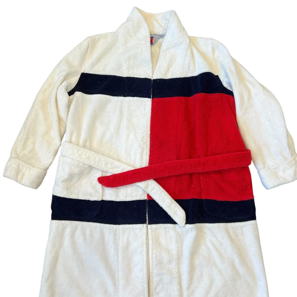 Tommy Hilfiger Logo Bandera Toalla de Baño Bata Adulto Unisex Rojo Blanco Talla L/XL Foto 2 de 4