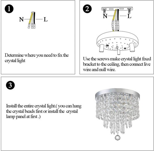 3-Light Crystal Chandelier LED Ceiling Light Pendant Lighting Fixture Silver - Picture 8 of 9