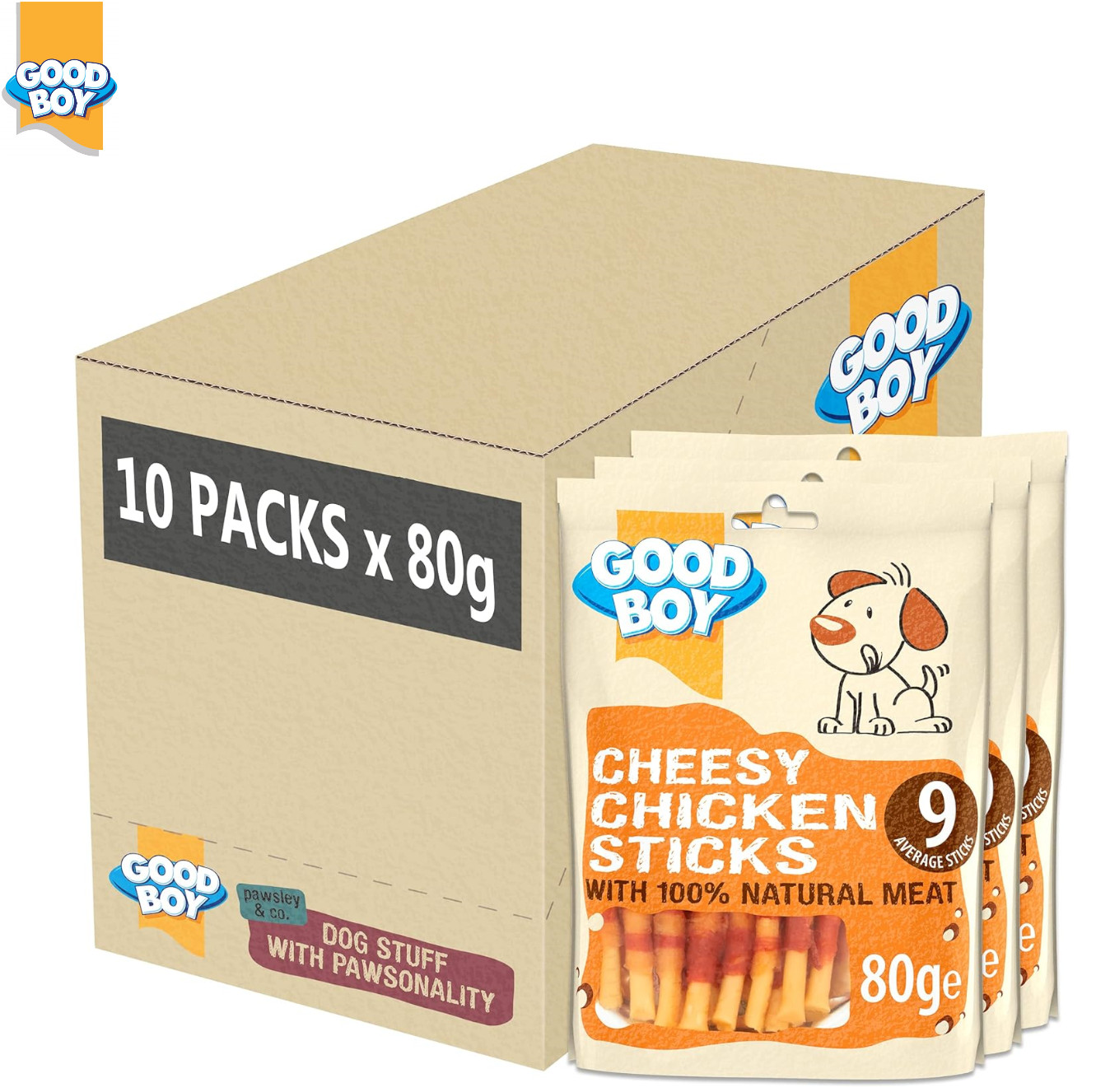 10X GOODBOY CHEESY CHICKEN STICKS 100% NATURAL MEAT DOG PUPPY TREATS LOW FAT 80G