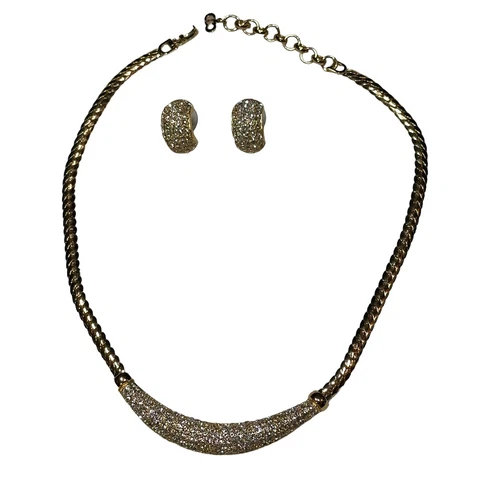 Christian Dior Vintage Rhinestone Encrusted Gold Plated Necklace & Earring Set