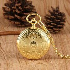 Luxury Golden Unisex Mechanical Hand Wind Skeleton Pocket Watch Pendant Chain