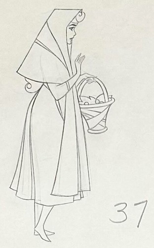 1959 DISNEY SLEEPING BEAUTY BRIAR ROSE ORIGINAL PRODUCTION ANIMATION DRAWING CEL