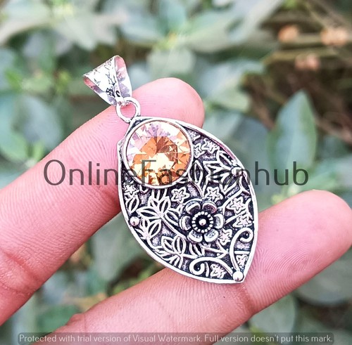 Leaf Style Topaz Gemstone Pendant 925 sterling silver plated Butterfly jewelry - Picture 3 of 3