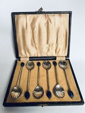 EPNS Silver Plated Boxed Coffee Bean Set Of 6 Spoons Vintage 