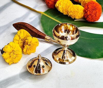 Religiöser Messing Räucherwerk Loban Kampfer Brenner Dhuni Diwali Geschenk Ha...